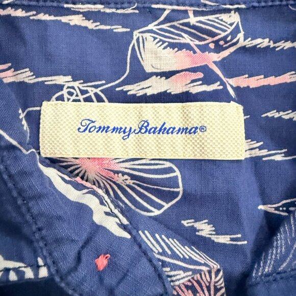 Tommy Bahama Blue Hawaiian Print Short Sleeve Shirt - Size Medium - Picture 7 of 11
